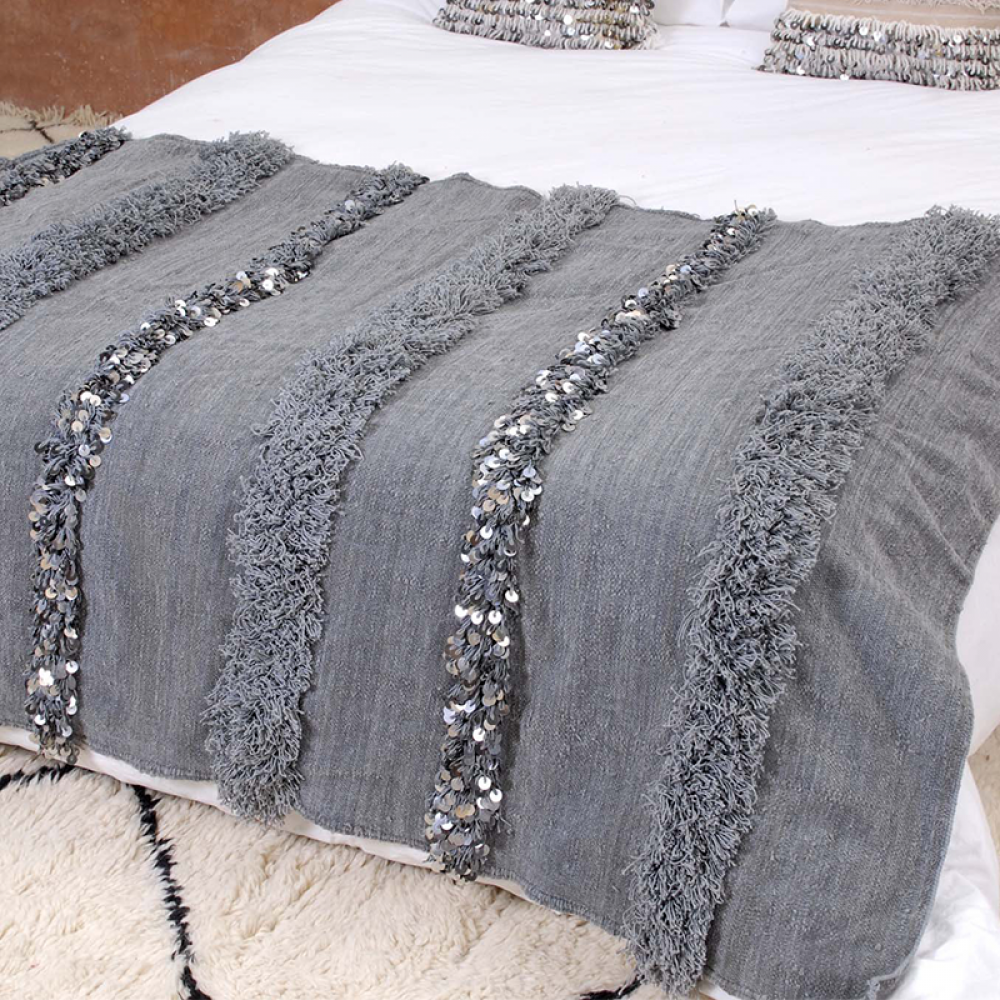 Handira Steely Grey Moroccan Wedding Blanket