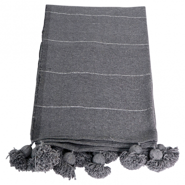 Moroccan PomPom Grey Blanket