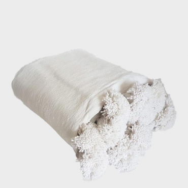 Moroccan PomPom White Blanket