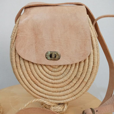 Round Raffia Leather Bag